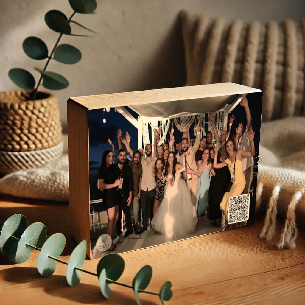 בלוק עץ עם קישור לשיר שלכם